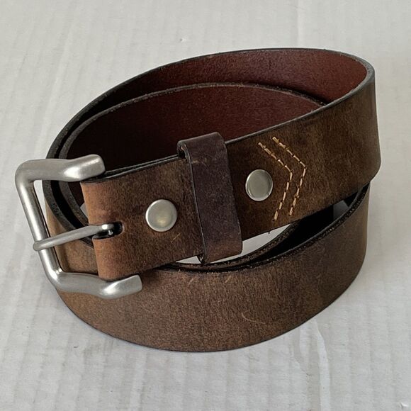 Overland Mens Sz 36 Oil Tanned Harness Leather Belt Brown Made In USA Distressed - Picture 2 of 10